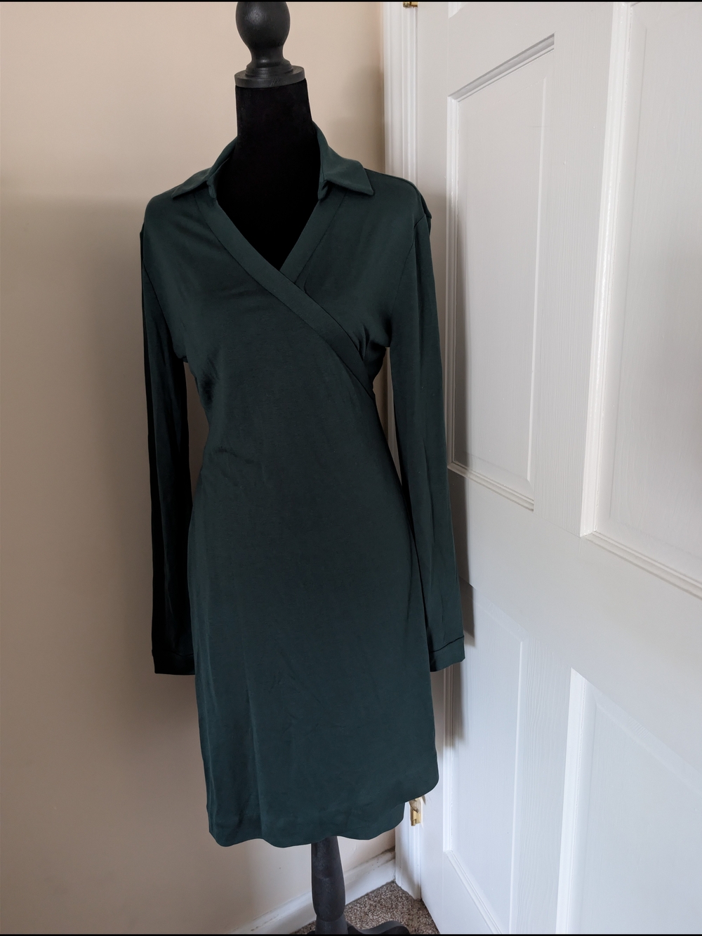 Quince 100% Silk Long Sleeve Wrap Dress Dark Green Medium NWT